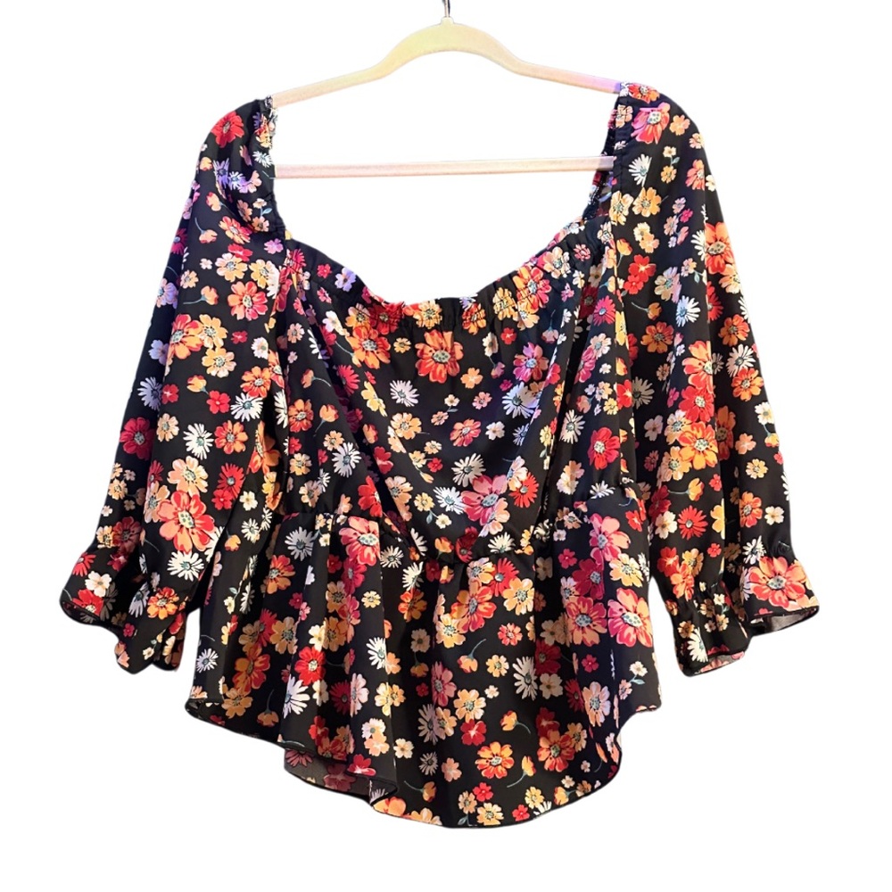 SHEIN Curve Floral Off-the-Shoulder Crop Top Size 2XL